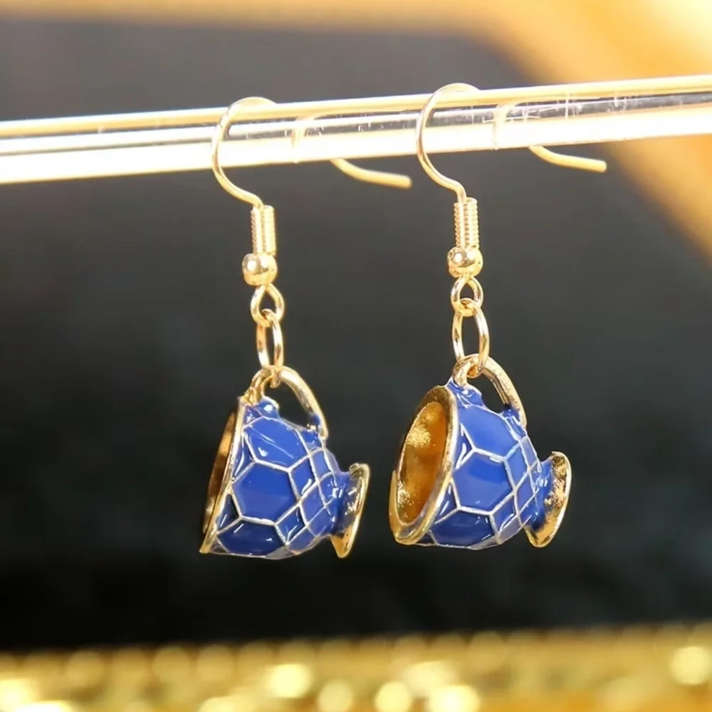 NEW Elegant Blue and Gold Cup Earrings. gift. Unique Earrings ☕️ 💙 A7-227